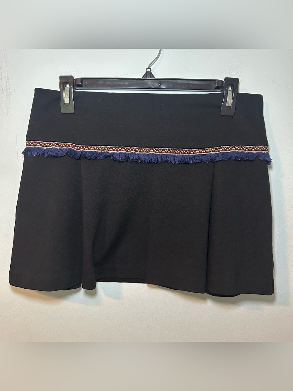 Free People Black Ponte Fringe Pull-On Mini Skirt Size Small